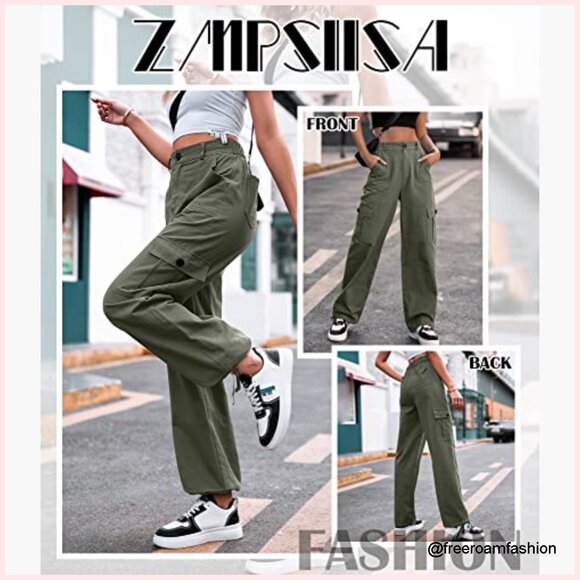 High Waisted Cargo Pants Wide Leg 6 Pocket Combat Military Trousers - Picture 4 of 7